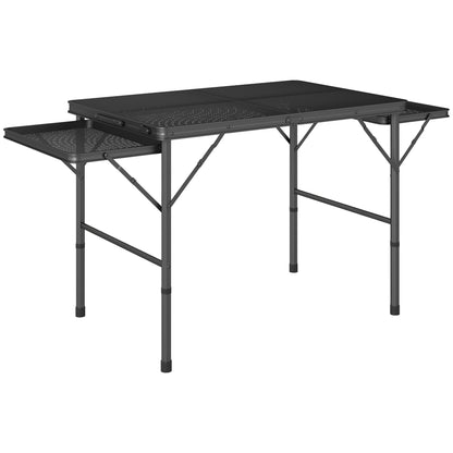 Outsunny 4.5ft Folding Grill Table, Height Adjustable Camping Table with 2 Wing Panels, Metal Portable Picnic Table with Mesh Desktop for Camping, Beach, BBQ, Black