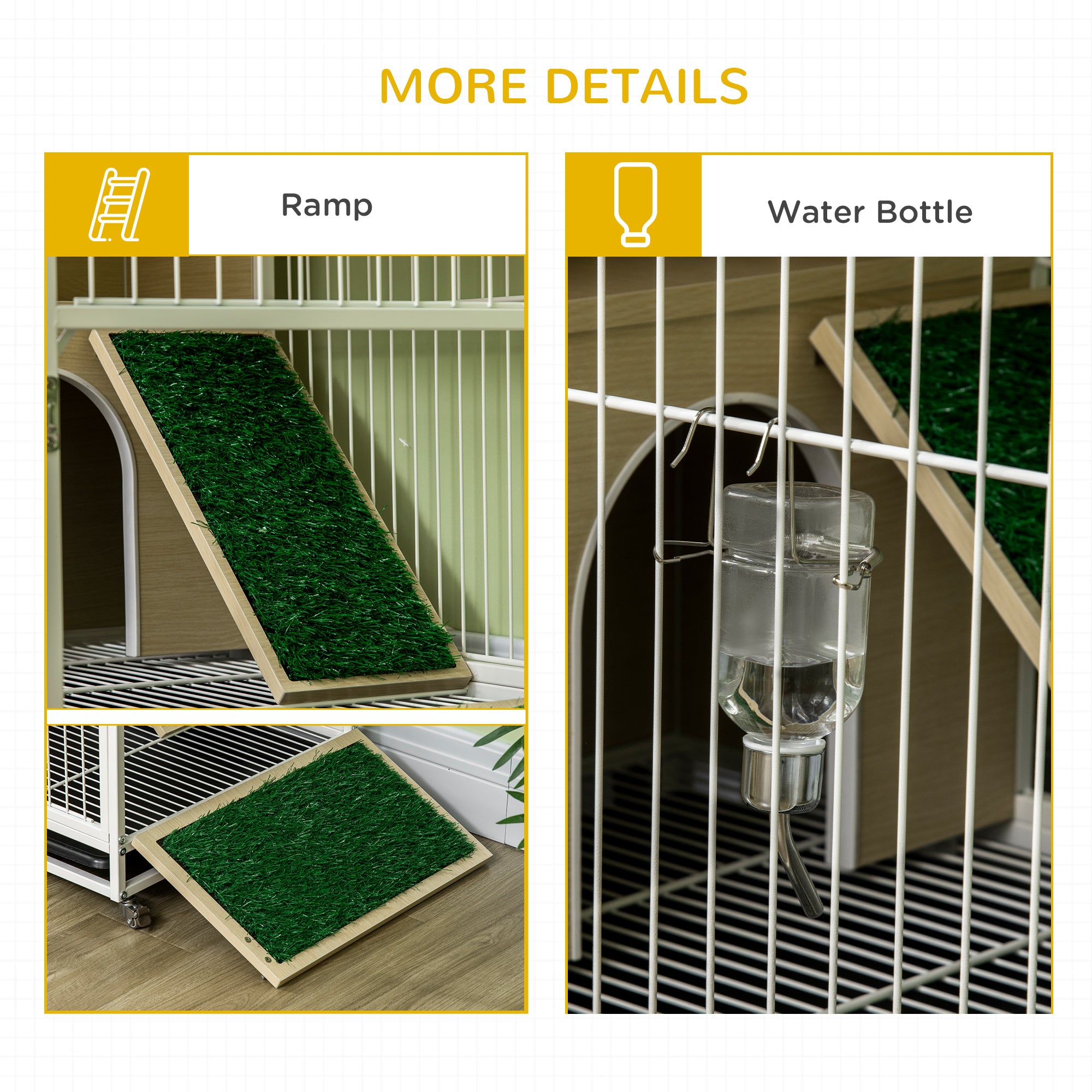 PawHut Indoor Rabbit Hutch Furniture with Wheels, Bunny Cage Side Table with Removable Tray, Water Bottle, Top Access, Oak, 31" x 21" x 30"
