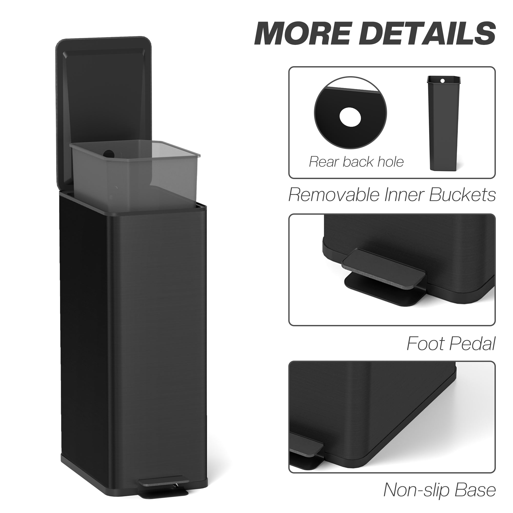 HOMCOM 5.3 Gallon/20 L Garbage Can, Fingerprint-proof Stainless Steel Kitchen Trash Can with Soft-close Lid and Foot Pedal, Slim Garbage Bin for Living Room, Home Office, Black