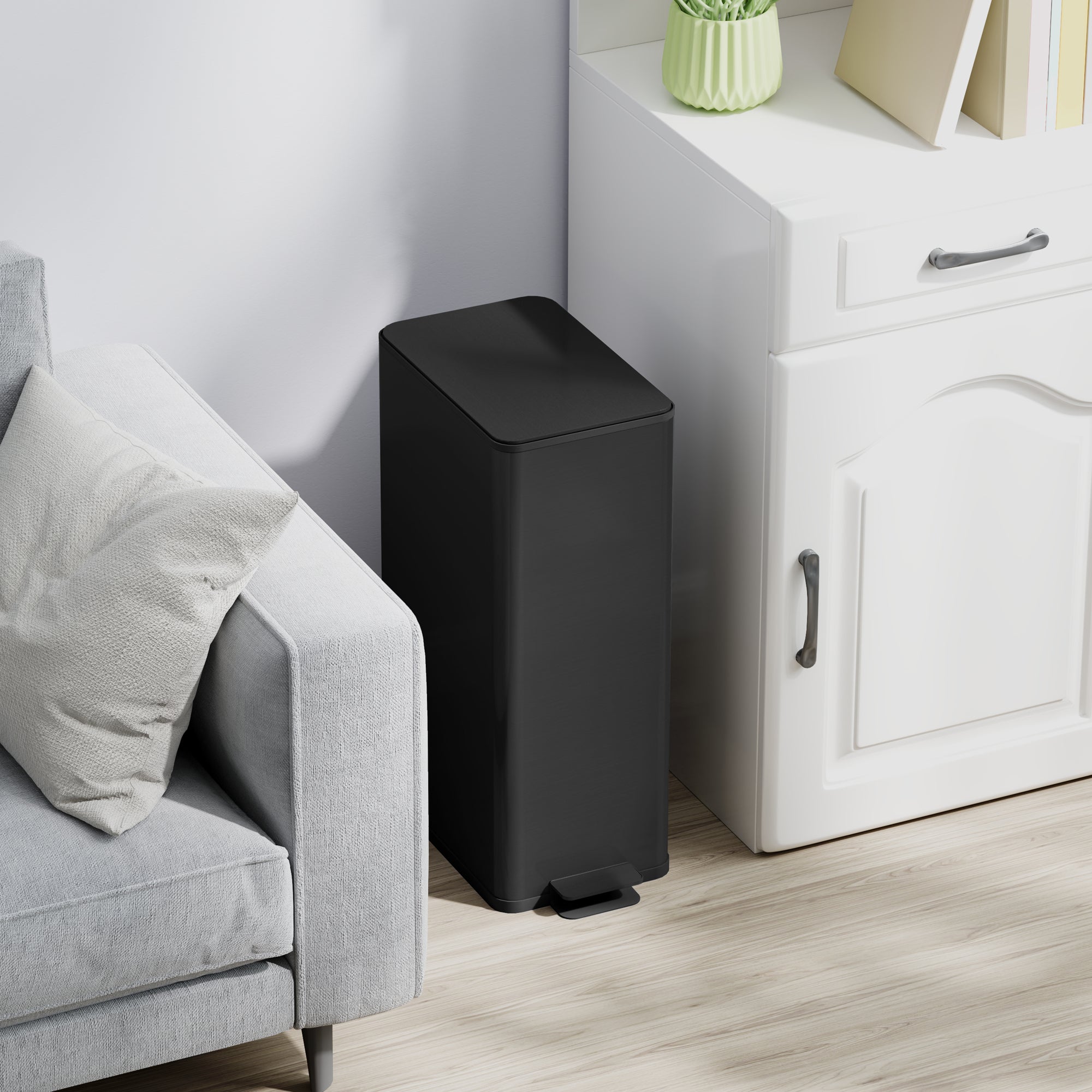 HOMCOM 5.3 Gallon/20 L Garbage Can, Fingerprint-proof Stainless Steel Kitchen Trash Can with Soft-close Lid and Foot Pedal, Slim Garbage Bin for Living Room, Home Office, Black