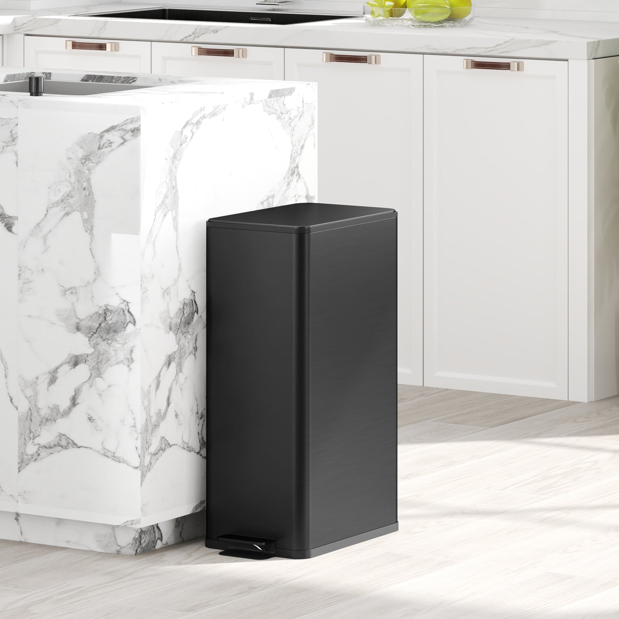 HOMCOM 5.3 Gallon/20 L Garbage Can, Fingerprint-proof Stainless Steel Kitchen Trash Can with Soft-close Lid and Foot Pedal, Slim Garbage Bin for Living Room, Home Office, Black