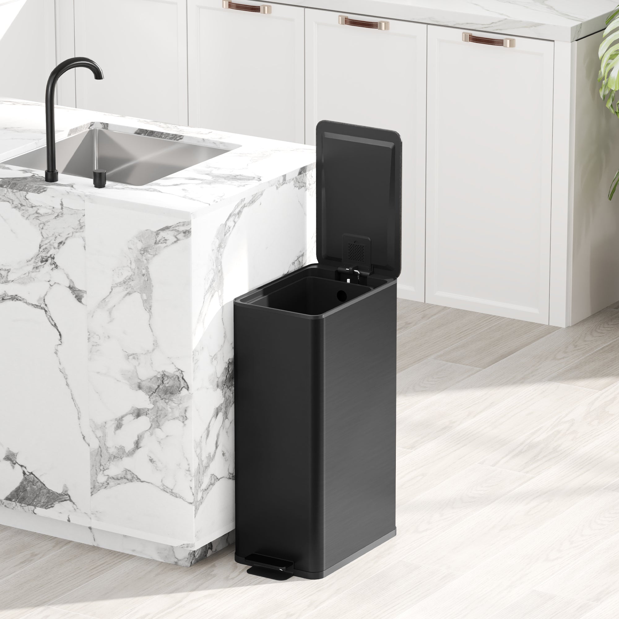 HOMCOM 5.3 Gallon/20 L Garbage Can, Fingerprint-proof Stainless Steel Kitchen Trash Can with Soft-close Lid and Foot Pedal, Slim Garbage Bin for Living Room, Home Office, Black