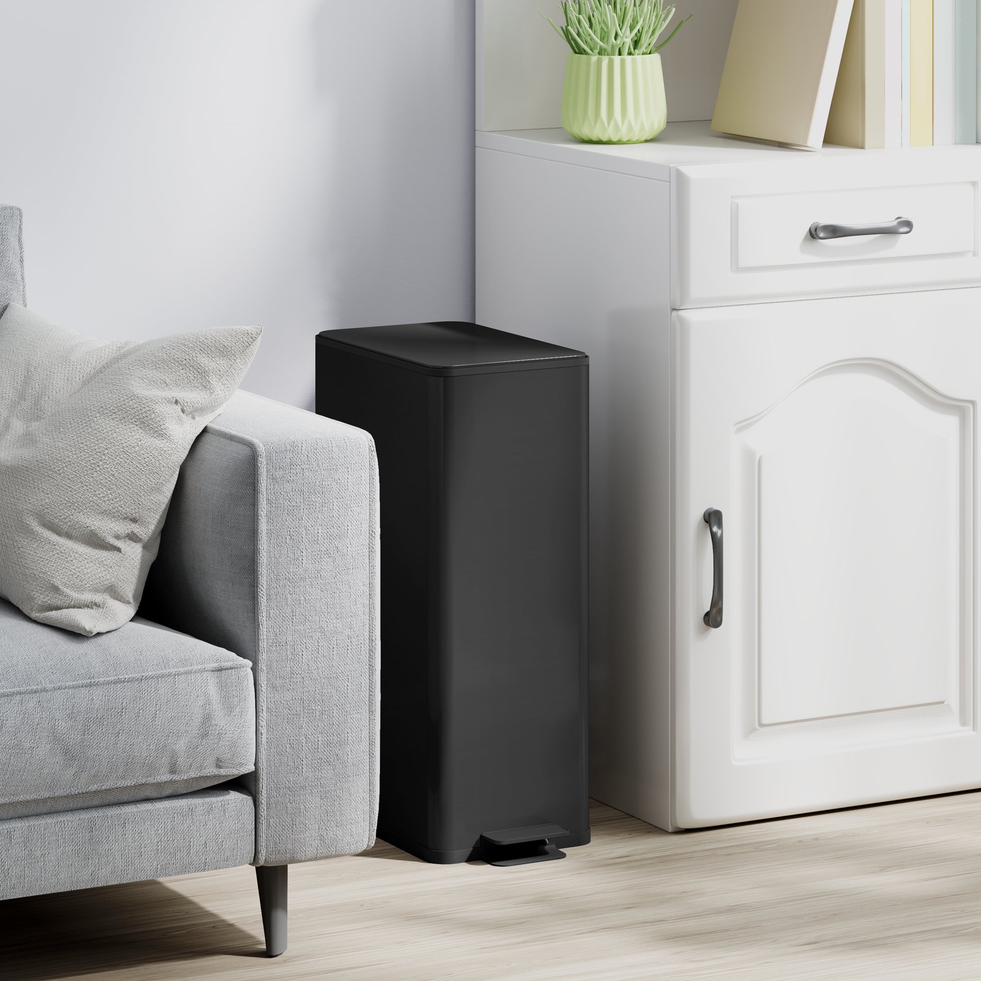 HOMCOM 5.3 Gallon/20 L Garbage Can, Fingerprint-proof Stainless Steel Kitchen Trash Can with Soft-close Lid and Foot Pedal, Slim Garbage Bin for Living Room, Home Office, Black