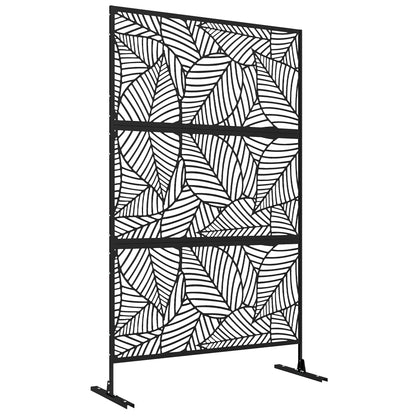 Outsunny Metal Outdoor Privacy Screen, Decorative Outdoor Divider with Stand and Expansion Screws, Freestanding Privacy Panel for Garden, Backyard, Deck, Large Leaf Style, Black