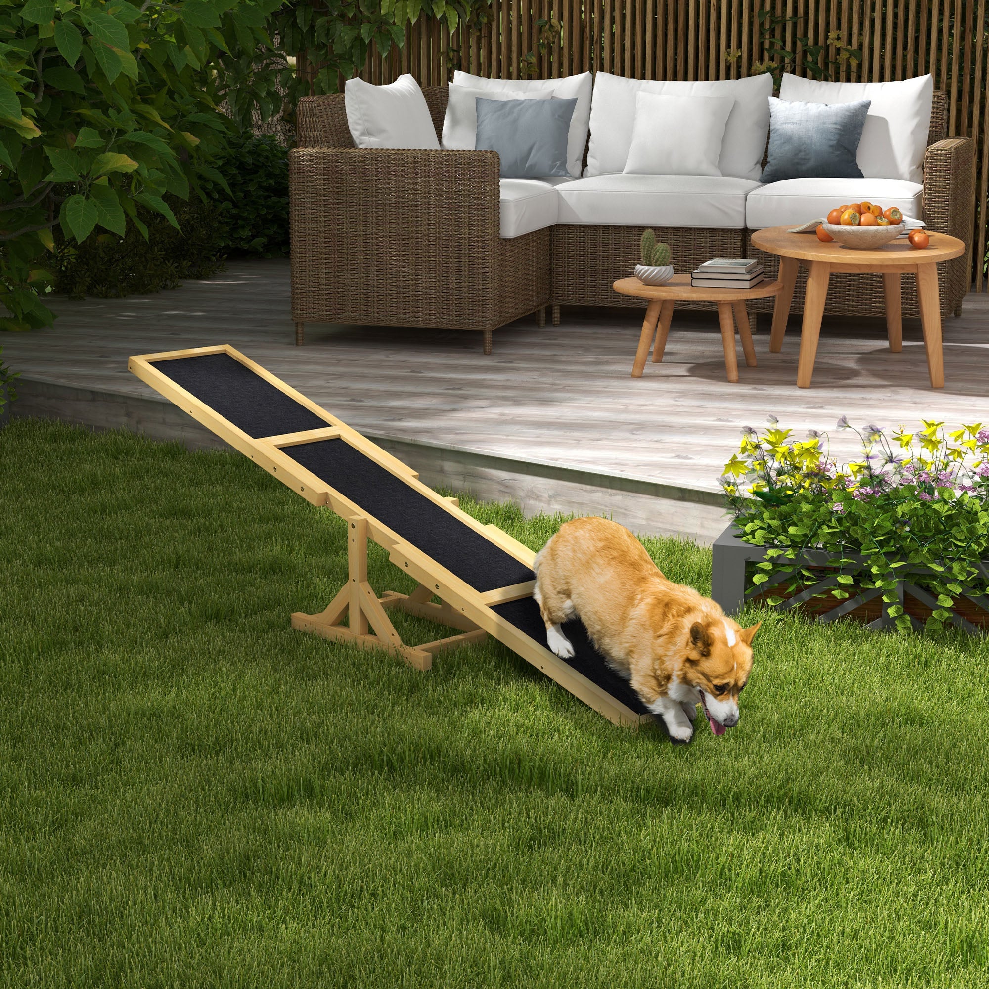 PawHut Wood Pet Seesaw Platform Dog Agility Training Equipment Run Game Toy Weather Resistant Pet Supplies Yellow