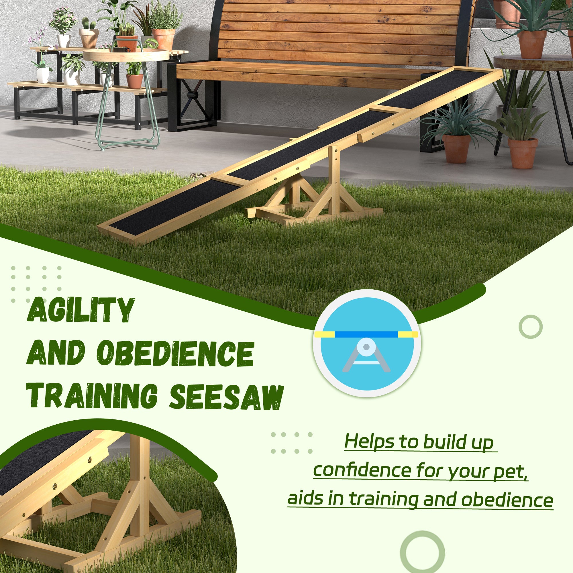 PawHut Wood Pet Seesaw Platform Dog Agility Training Equipment Run Game Toy Weather Resistant Pet Supplies Yellow