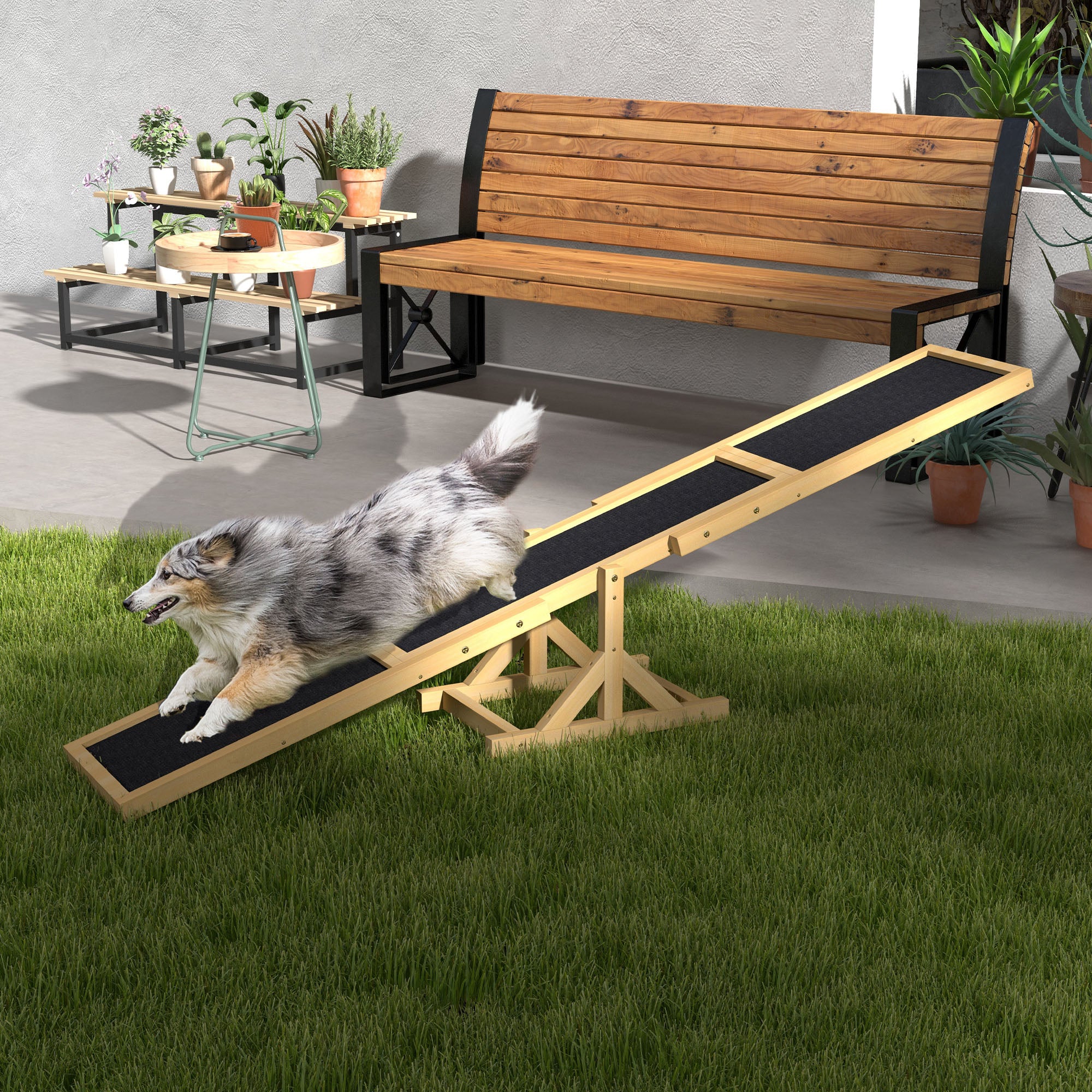 PawHut Wood Pet Seesaw Platform Dog Agility Training Equipment Run Game Toy Weather Resistant Pet Supplies Yellow