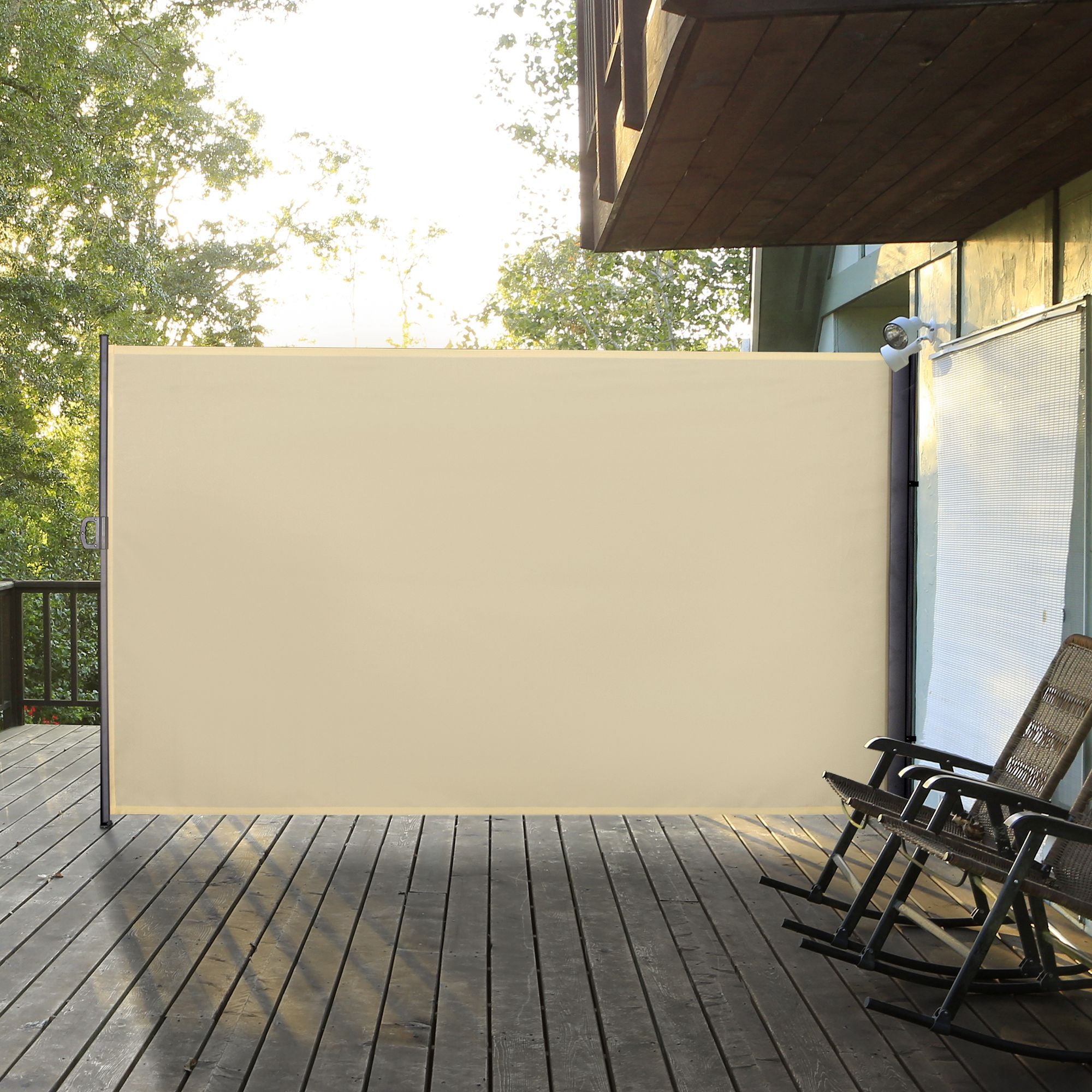 Outsunny 118" x 79" Retractable Side Awning Patio Outdoor Folding Privacy Screen with Resistance to UV Rays & Wind, Cream White
