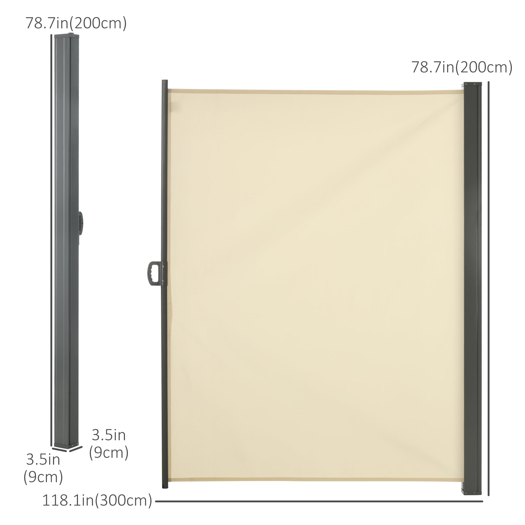 Outsunny 118" x 79" Retractable Side Awning Patio Outdoor Folding Privacy Screen with Resistance to UV Rays & Wind, Cream White