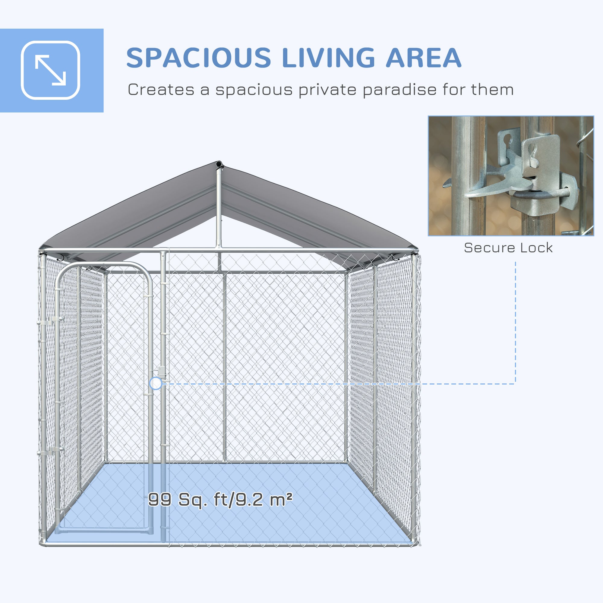 PawHut Dog Kennel Outdoor Run Fence with Roof, Steel Lock, Mesh Sidewalls for Backyard & Patio, 13.1' x 7.5' x 7.5'