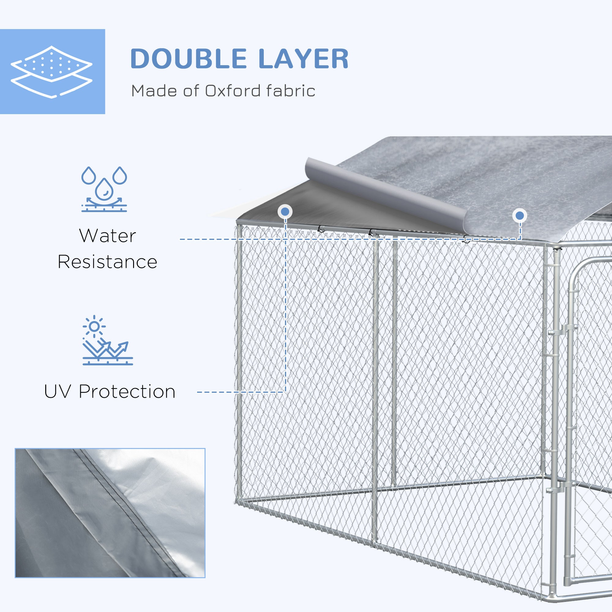 PawHut Dog Kennel Outdoor Run Fence with Roof, Steel Lock, Mesh Sidewalls for Backyard & Patio, 13.1' x 7.5' x 7.5'