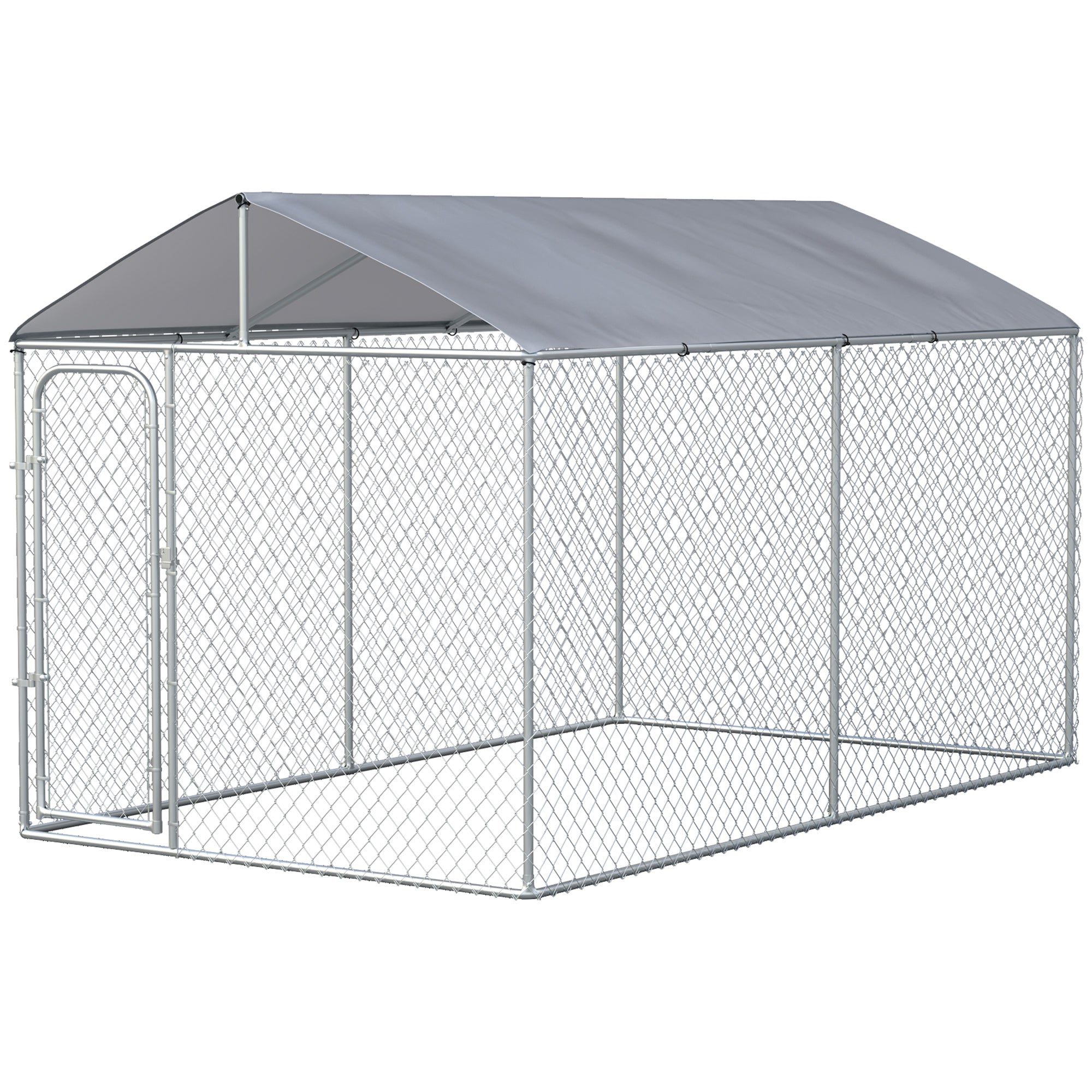 PawHut Dog Kennel Outdoor Run Fence with Roof, Steel Lock, Mesh Sidewalls for Backyard & Patio, 13.1' x 7.5' x 7.5'