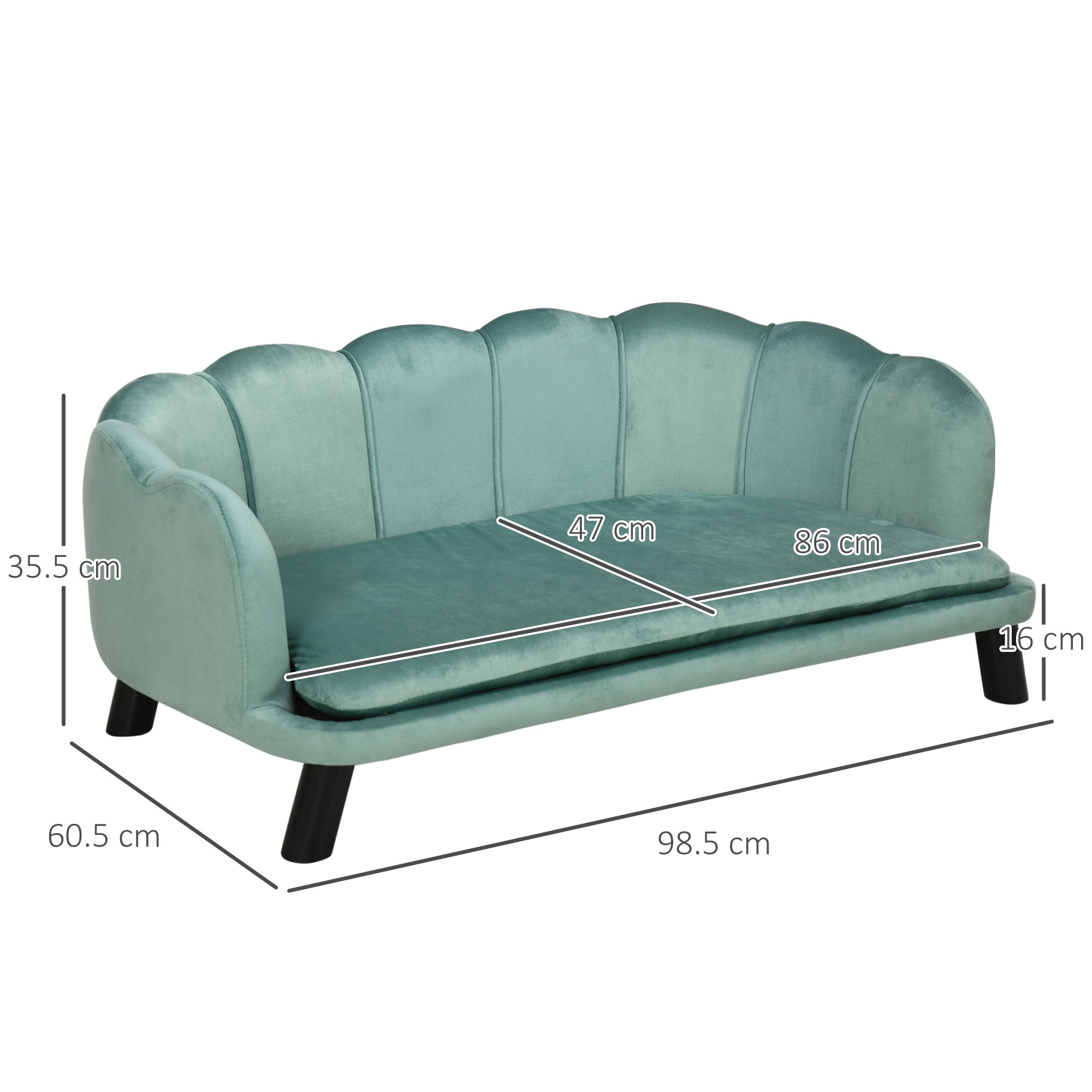 PawHut Dog Sofa for Medium, Large Dogs, Shell Shaped Pet Couch Bed with Legs, Cushion, Washable Cover - Green
