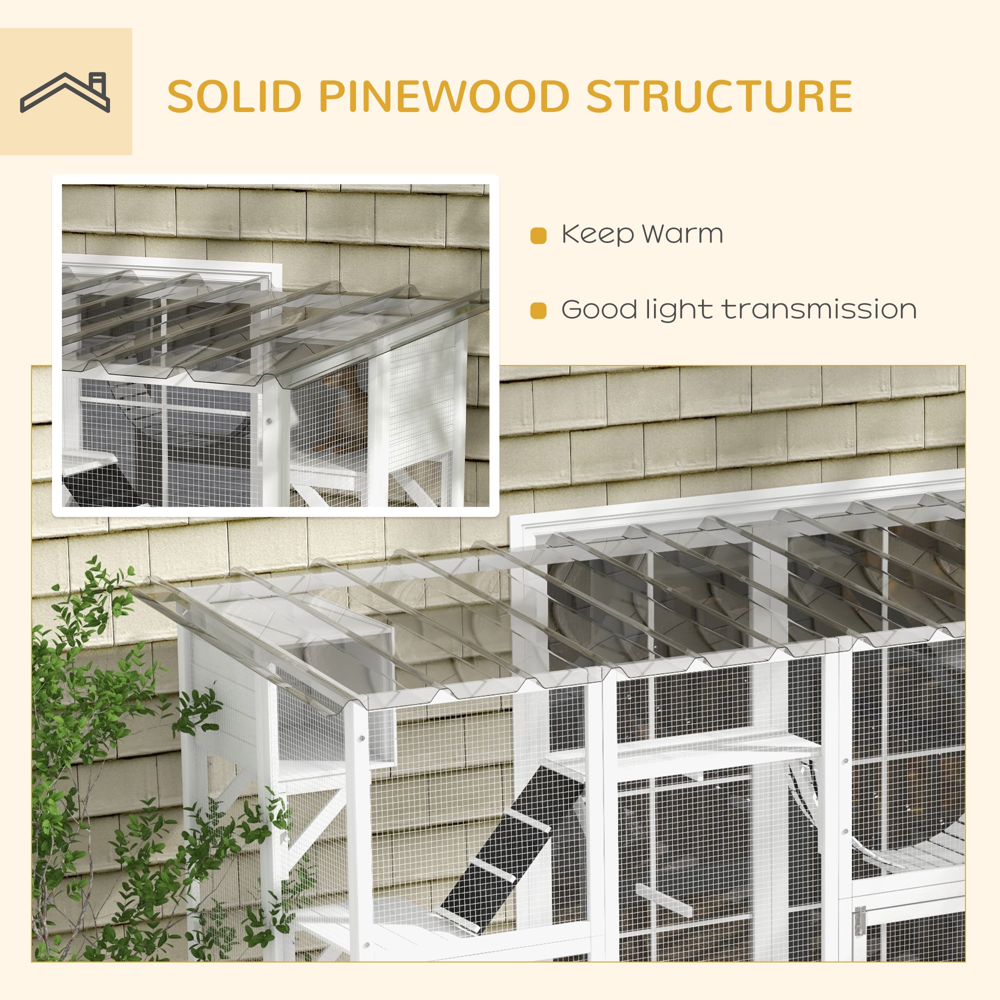 PawHut Catio, Large Outdoor Cat Enclosure with Cat Condos, Platforms, Ladders, Doors, Weather-Resistant Roof, Wooden Cat Cage for 1-4 Cats, White