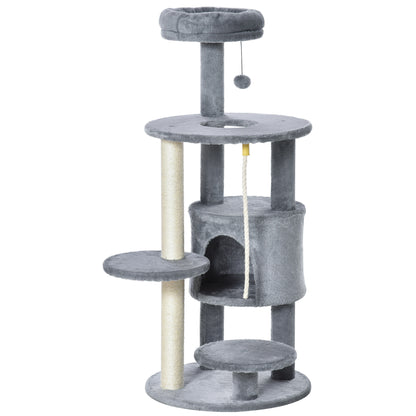 PawHut Cat Tree for Indoor Cats, 44 Inches Multi-Level Cat Tower, Climbing Activity Center with Jute Scratching Post, Perch, Hanging Ball Toy, Teasing Rope, Dark Grey