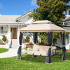 Outsunny 3 Person Outdoor Patio Daybed 3 in 1 Canopy Gazebo Swing Chair Garden Hammock with Mesh Mosquito Net and Sun Shade, Beige