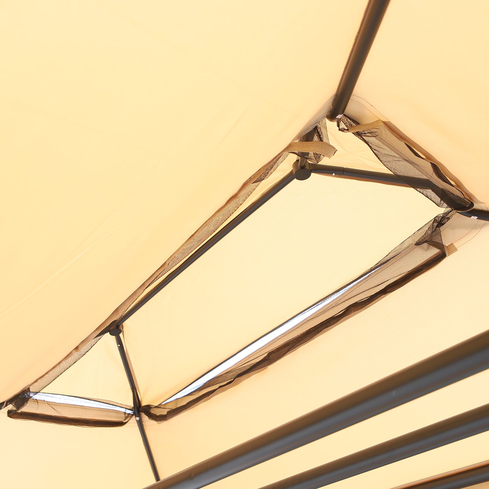 Outsunny 3 Person Outdoor Patio Daybed 3 in 1 Canopy Gazebo Swing Chair Garden Hammock with Mesh Mosquito Net and Sun Shade, Beige