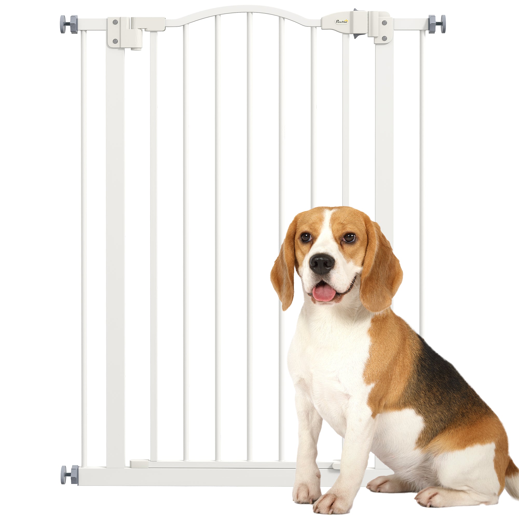 PawHut Extra Tall Dog Gate with Door, Pressure Fit, Auto Close, Double Locking for Doorways Hallways Stairs, White