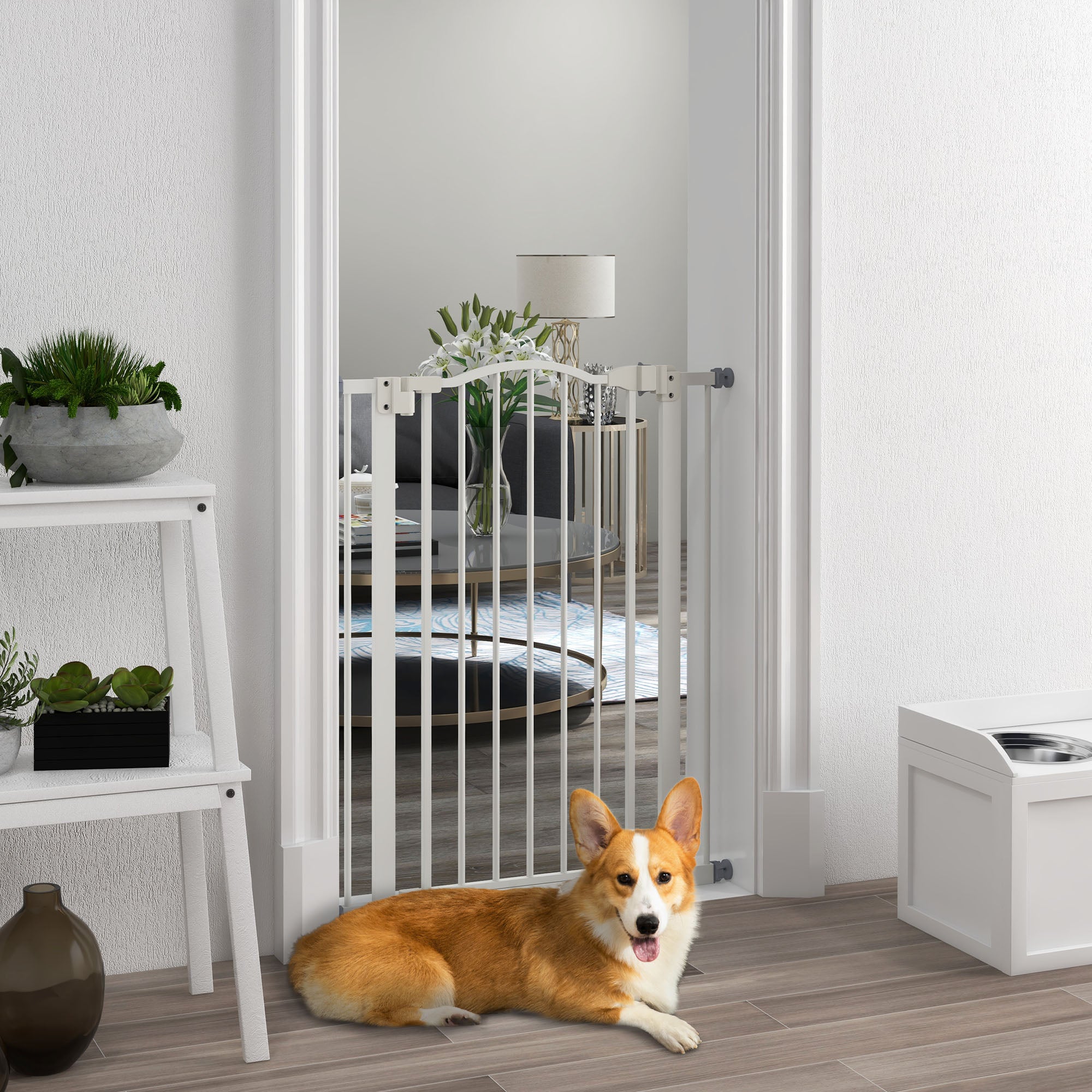 PawHut Extra Tall Dog Gate with Door, Pressure Fit, Auto Close, Double Locking for Doorways Hallways Stairs, White