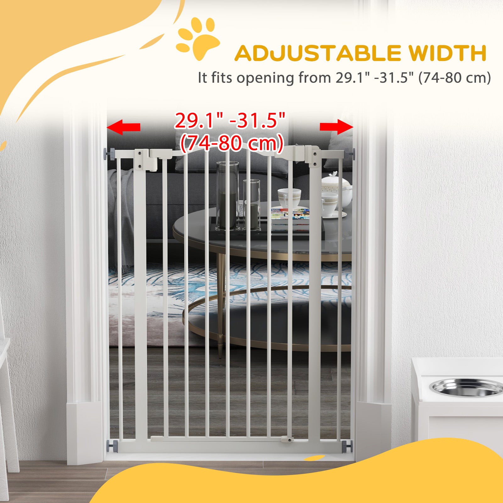 PawHut Extra Tall Dog Gate with Door, Pressure Fit, Auto Close, Double Locking for Doorways Hallways Stairs, White