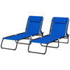 Outsunny 2 Pieces Folding Lounge Chairs, 4-Level Adjustable Chaise Lounges with Headrest, Tanning Chair Beach Beds, Reclining Lounger Cot for Camping, Hiking, Backyard, Blue
