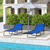 Outsunny 2 Pieces Folding Lounge Chairs, 4-Level Adjustable Chaise Lounges with Headrest, Tanning Chair Beach Beds, Reclining Lounger Cot for Camping, Hiking, Backyard, Blue