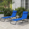 Outsunny 2 Pieces Folding Lounge Chairs, 4-Level Adjustable Chaise Lounges with Headrest, Tanning Chair Beach Beds, Reclining Lounger Cot for Camping, Hiking, Backyard, Blue