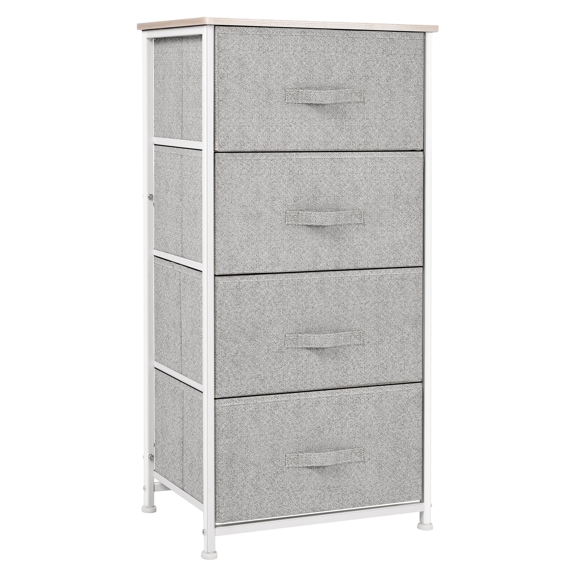 HOMCOM Linen Drawer Cabinet Organizer Storage Dresser Tower with 4 Removable Drawer Metal Frame Adjustable Feet for Living Room, Kitchen, Bathroom, White