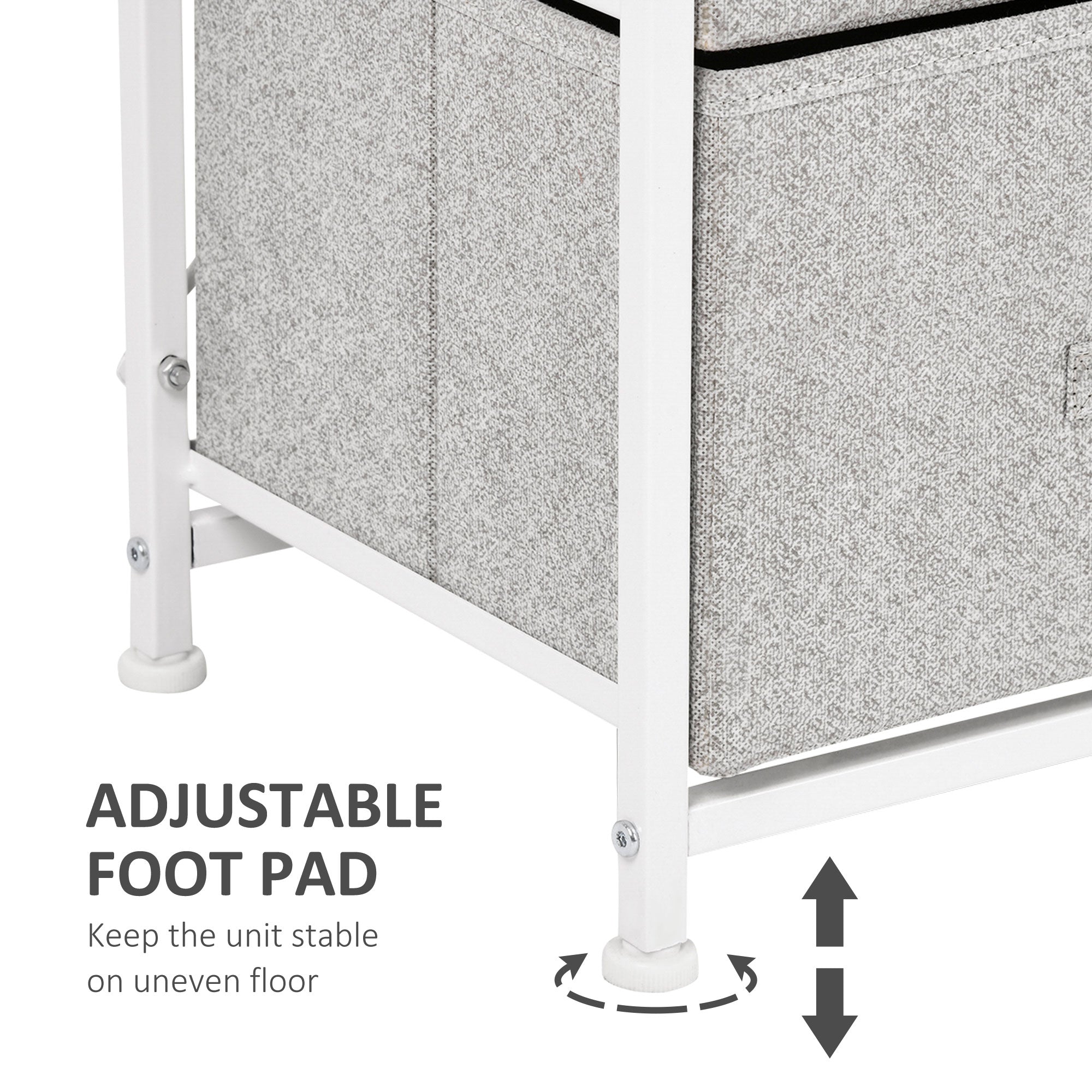 HOMCOM Linen Drawer Cabinet Organizer Storage Dresser Tower with 4 Removable Drawer Metal Frame Adjustable Feet for Living Room, Kitchen, Bathroom, White