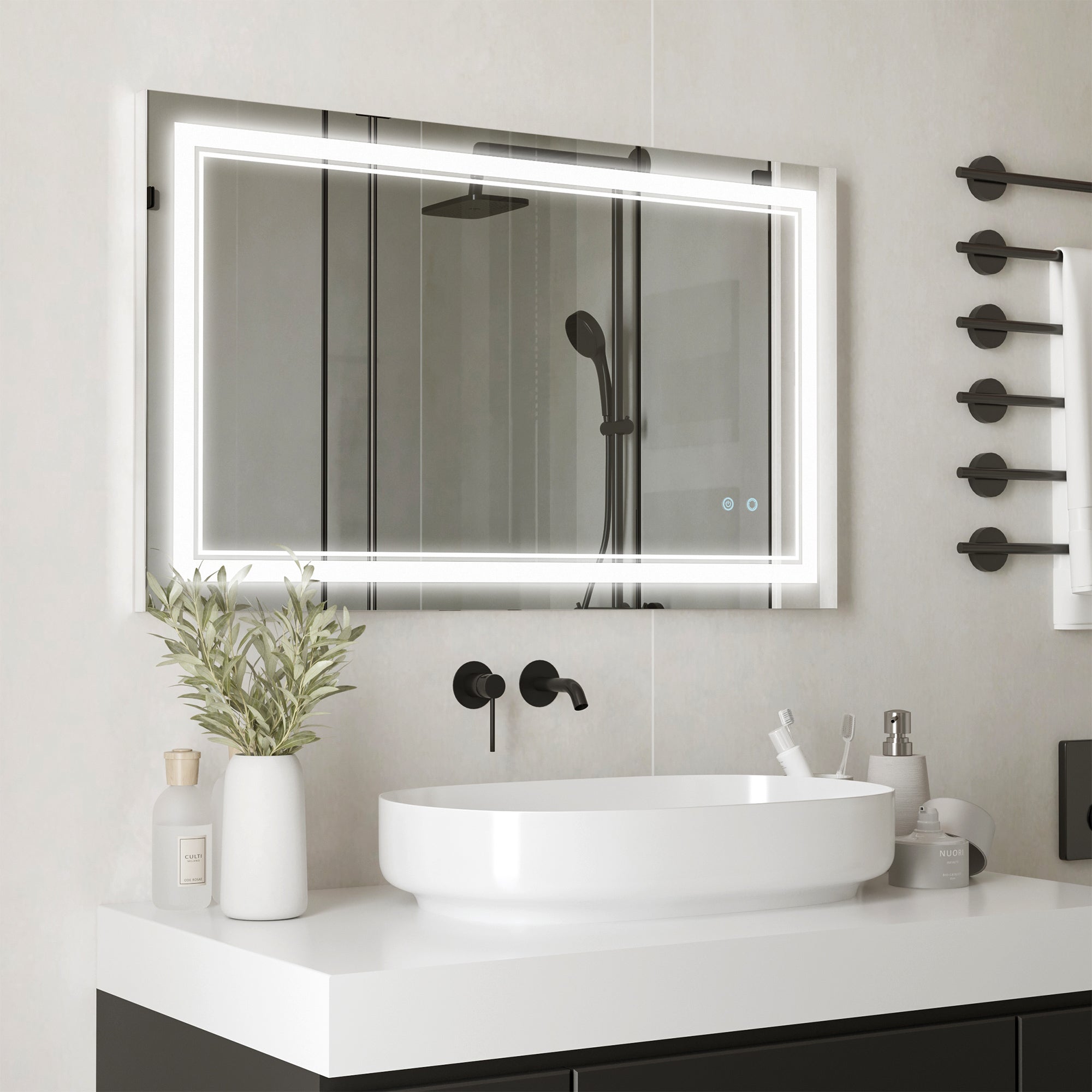 kleankin 40" x 24" LED Bathroom Mirror, Dimmable Lighted Wall-Mounted Mirror, with 3 Colour, Smart Touch, Plug-in, Vertical or Horizontal Hanging