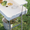 Outsunny 3.5ft Folding Ice Cooler Table with Drain, 2-Tier Party Cooler Table Outdoor Cooler Table with Shelf, Patio Cooler Table for Party Picnic BBQ Camping Wedding, White