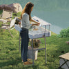 Outsunny 3.5ft Folding Ice Cooler Table with Drain, 2-Tier Party Cooler Table Outdoor Cooler Table with Shelf, Patio Cooler Table for Party Picnic BBQ Camping Wedding, White