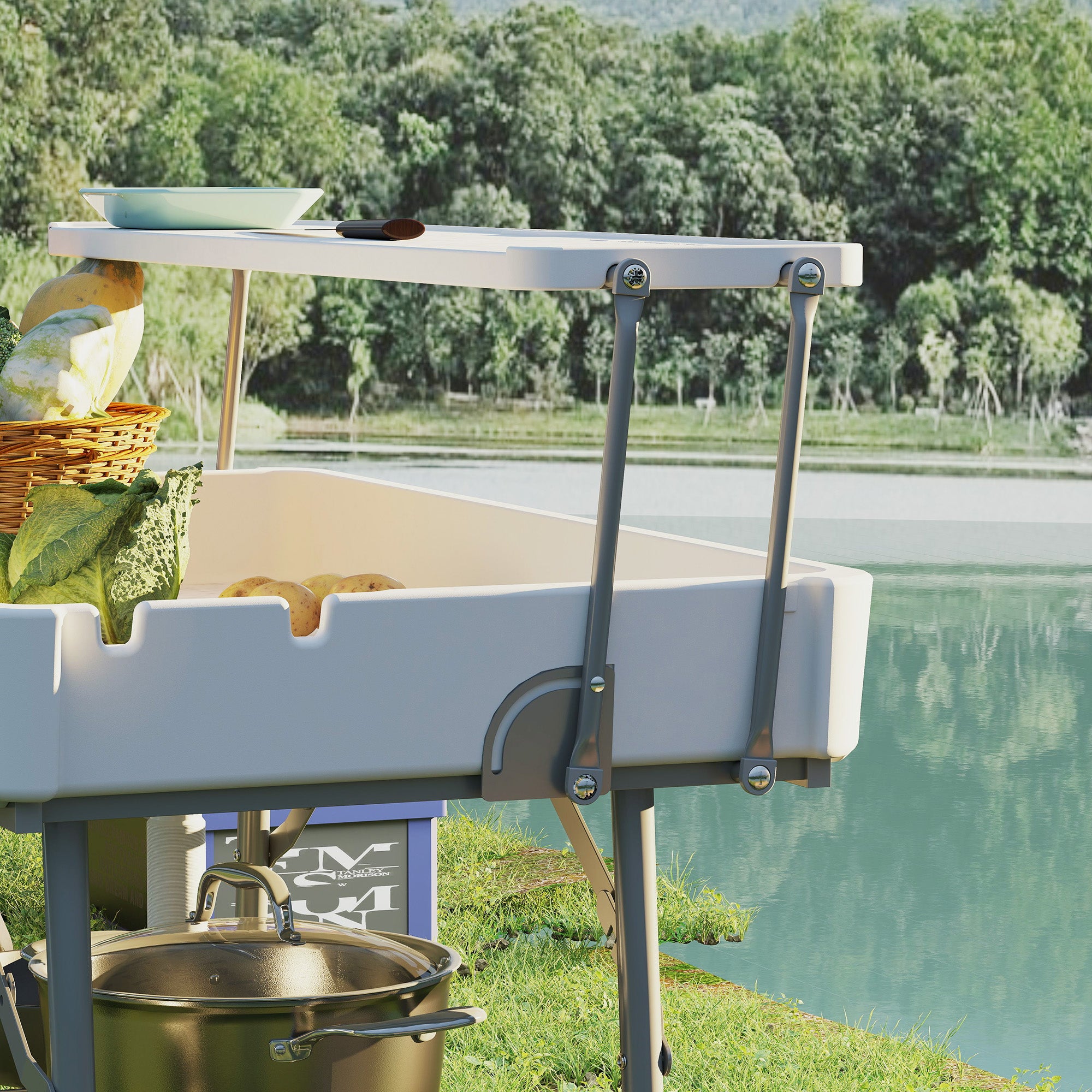 Outsunny 3.5ft Folding Ice Cooler Table with Drain, 2-Tier Party Cooler Table Outdoor Cooler Table with Shelf, Patio Cooler Table for Party Picnic BBQ Camping Wedding, White