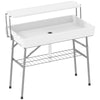 Outsunny 3.5ft Folding Ice Cooler Table with Drain, 2-Tier Party Cooler Table Outdoor Cooler Table with Shelf, Patio Cooler Table for Party Picnic BBQ Camping Wedding, White