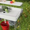 Outsunny 3.5ft Folding Ice Cooler Table with Drain, 2-Tier Party Cooler Table Outdoor Cooler Table with Shelf, Patio Cooler Table for Party Picnic BBQ Camping Wedding, White