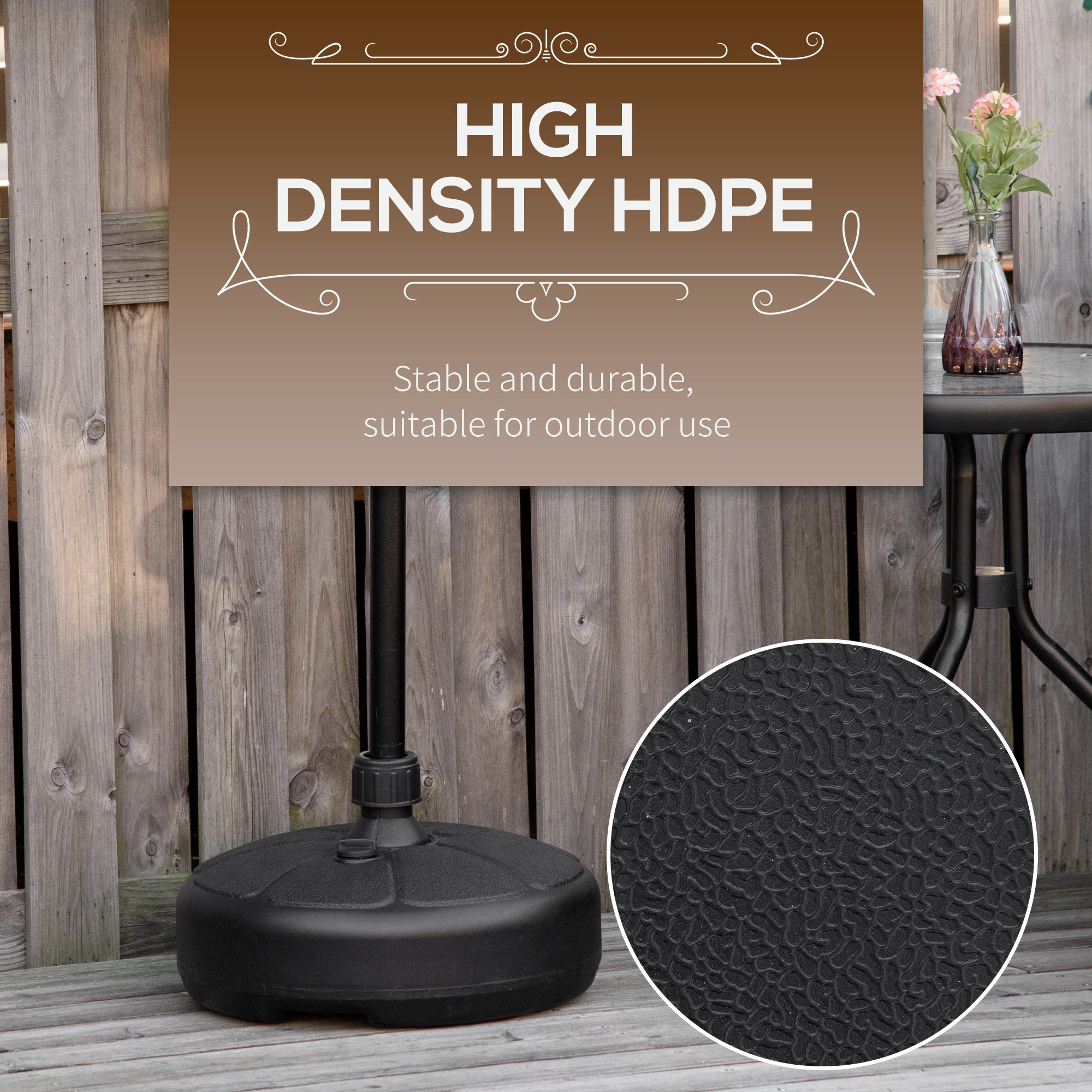 Outsunny Patio Umbrella Base, Round Umbrella Stand, Water or Sand Filled, Garden Umbrella Holder for 1.26", 1.5" Poles, Black