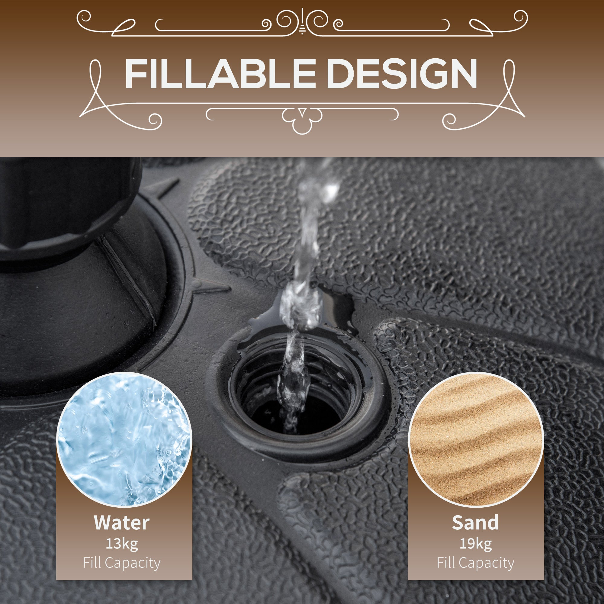 Outsunny Patio Umbrella Base, Round Umbrella Stand, Water or Sand Filled, Garden Umbrella Holder for 1.26