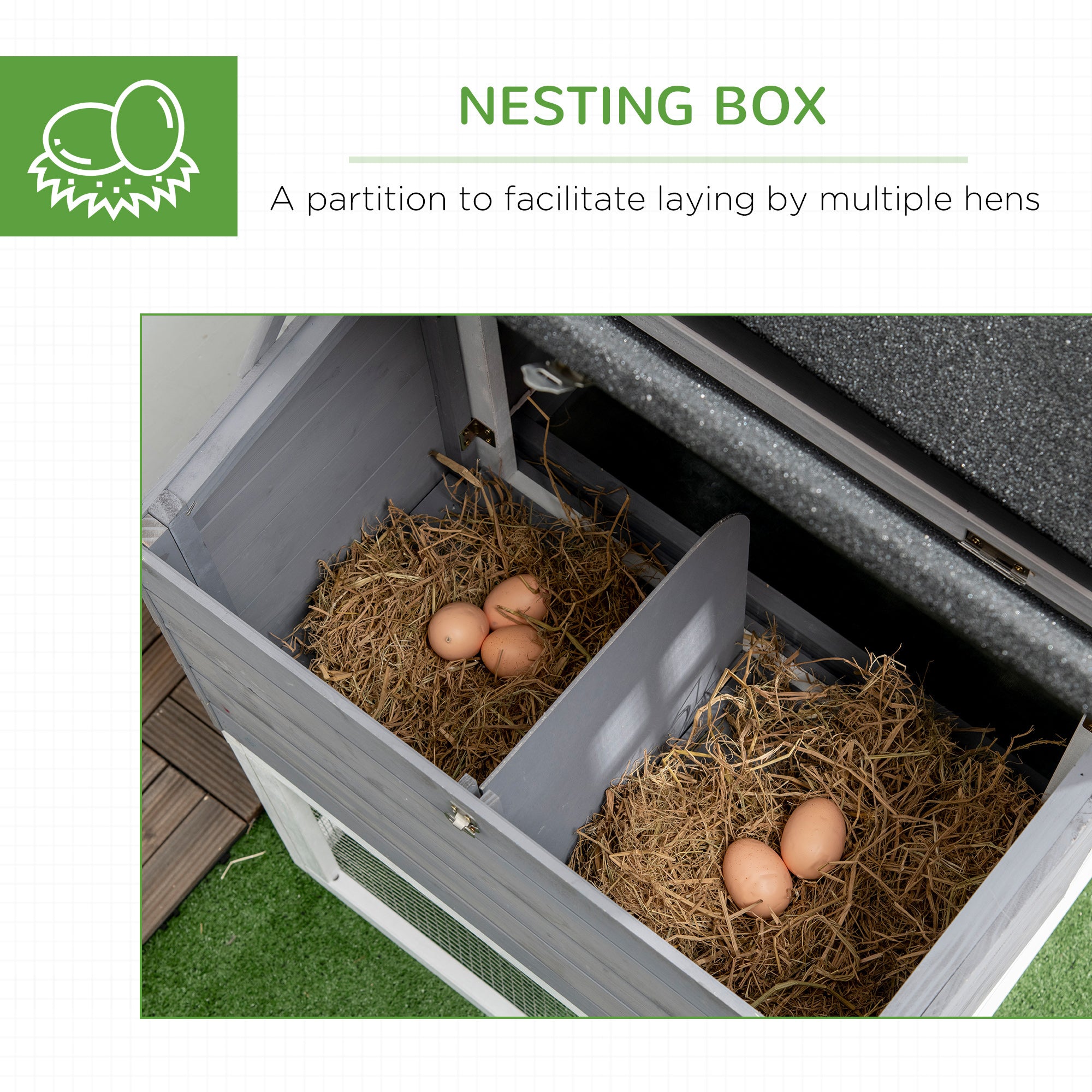 PawHut 73 in Chicken Coop with Run, Wooden Hen House with Nesting Box, Removable Tray, Asphalt Roof, Ramp, Outdoor Poultry Cage, Gray