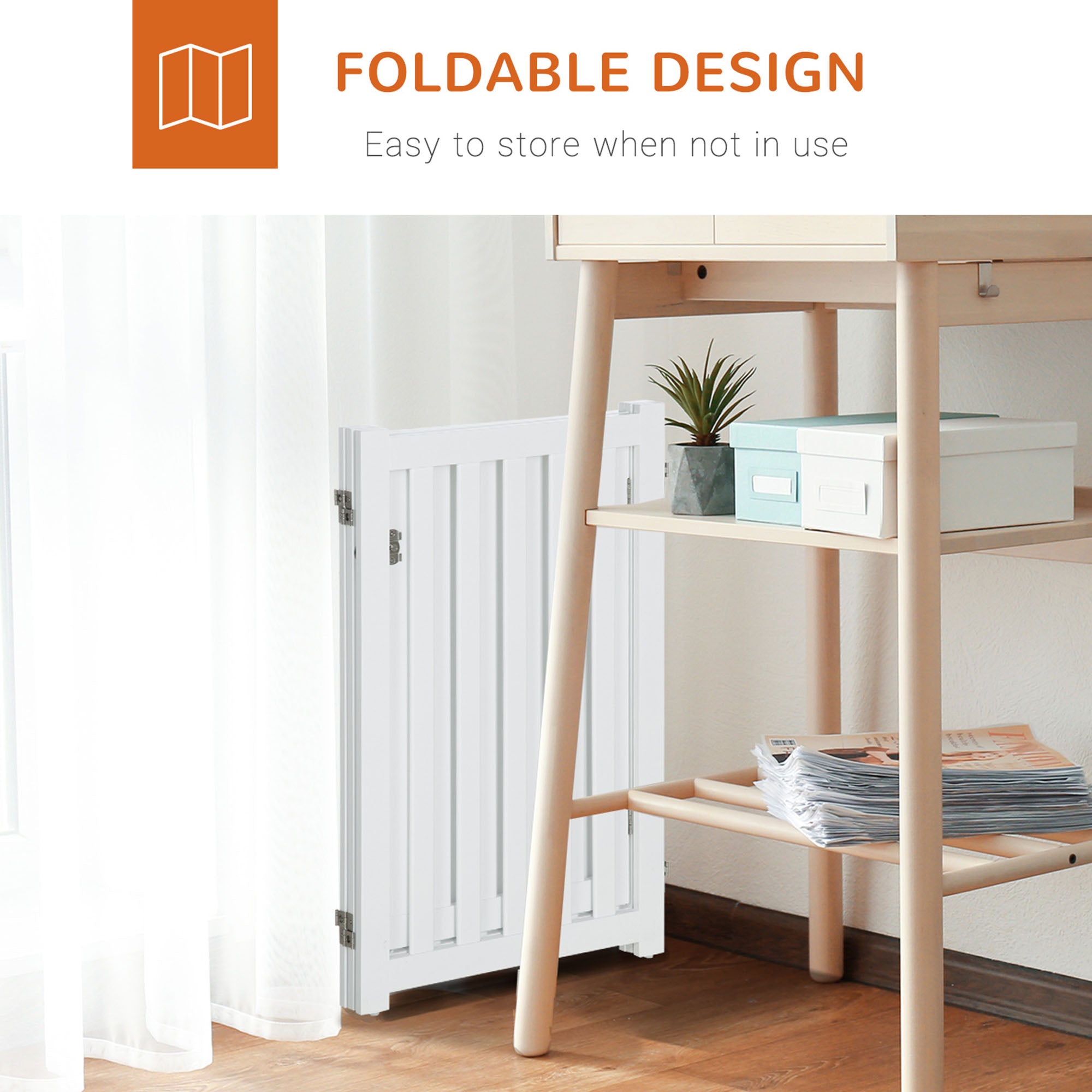 PawHut 31.5"H Foldable Dog Gate with Door, 3 Panels Freestanding Pet Gate Barriers Indoor with Support Feet, Puppy Fence for Small Medium Dogs, White