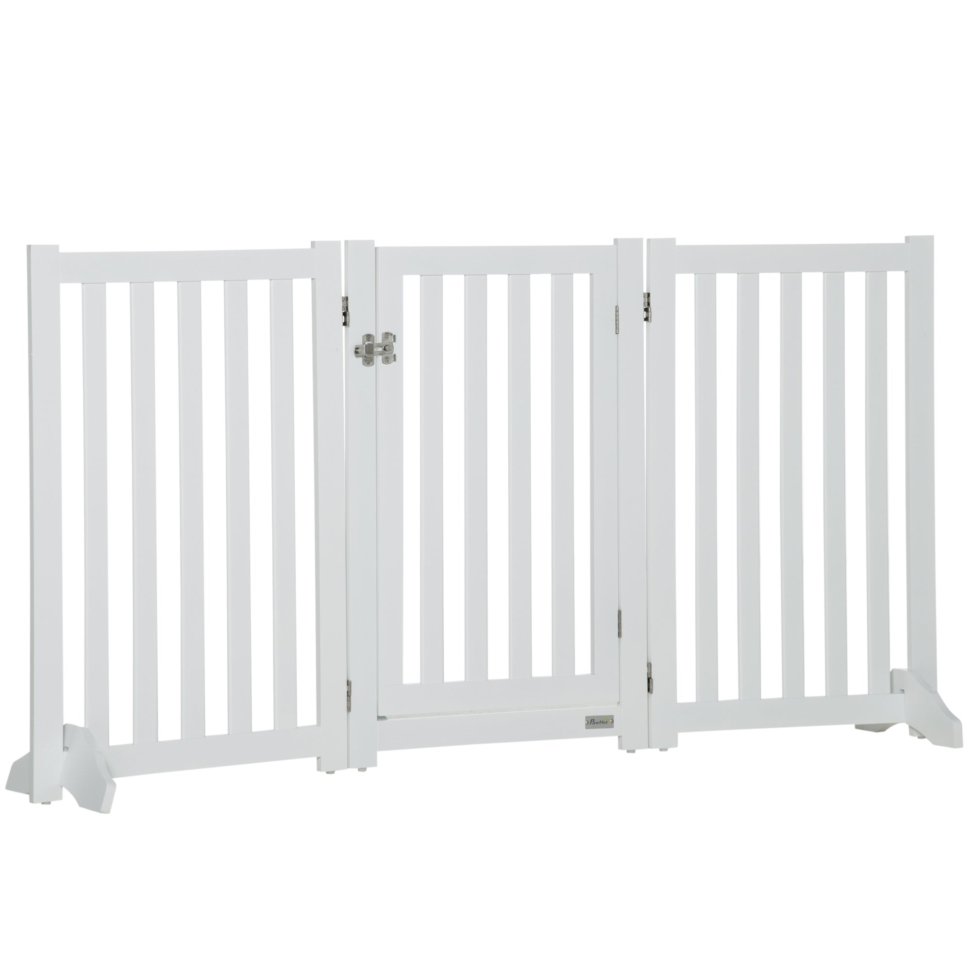 PawHut 31.5"H Foldable Dog Gate with Door, 3 Panels Freestanding Pet Gate Barriers Indoor with Support Feet, Puppy Fence for Small Medium Dogs, White