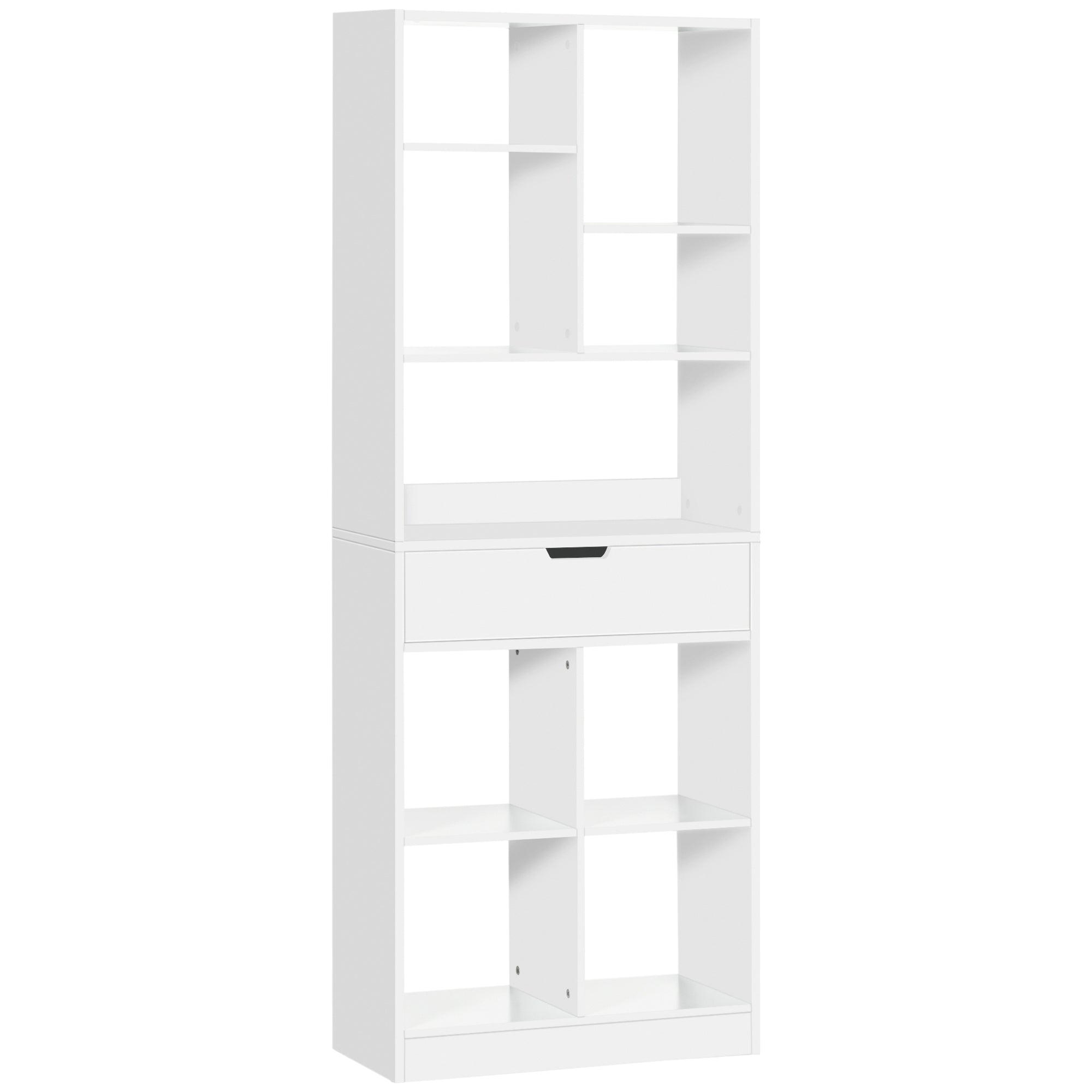 HOMCOM Tall Bookshelf with Drawer, Freestanding Bookcase with Open Shelves, Shelving Unit, Display Rack for Bedroom, Living Room, Home Office, White