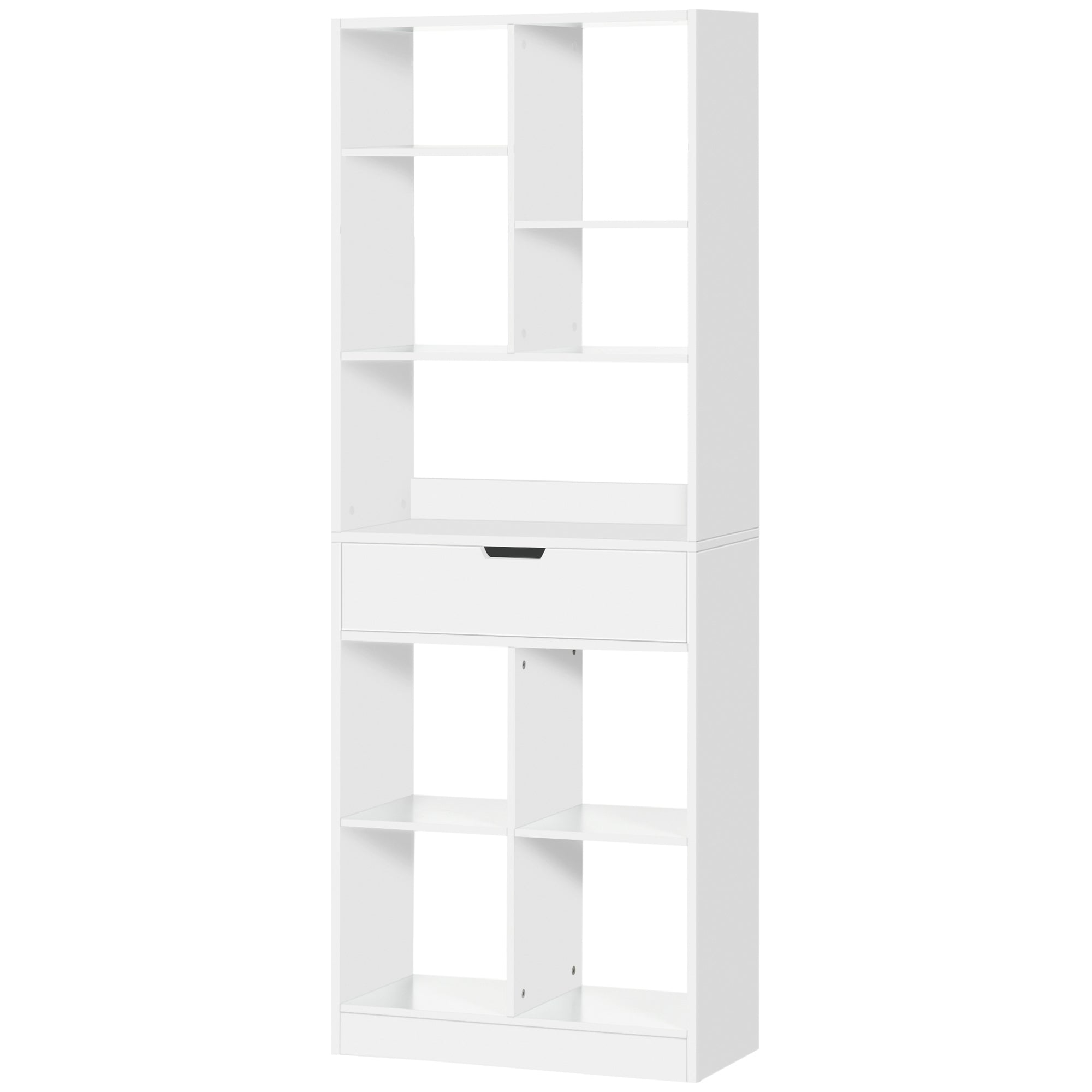 HOMCOM Tall Bookshelf with Drawer, Freestanding Bookcase with Open Shelves, Shelving Unit, Display Rack for Bedroom, Living Room, Home Office, White
