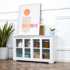 HOMCOM Modern Kitchen Sideboard, Stackable Storage Cabinet, Sliding Glass Door Console, Cupboard Serving Buffet, White