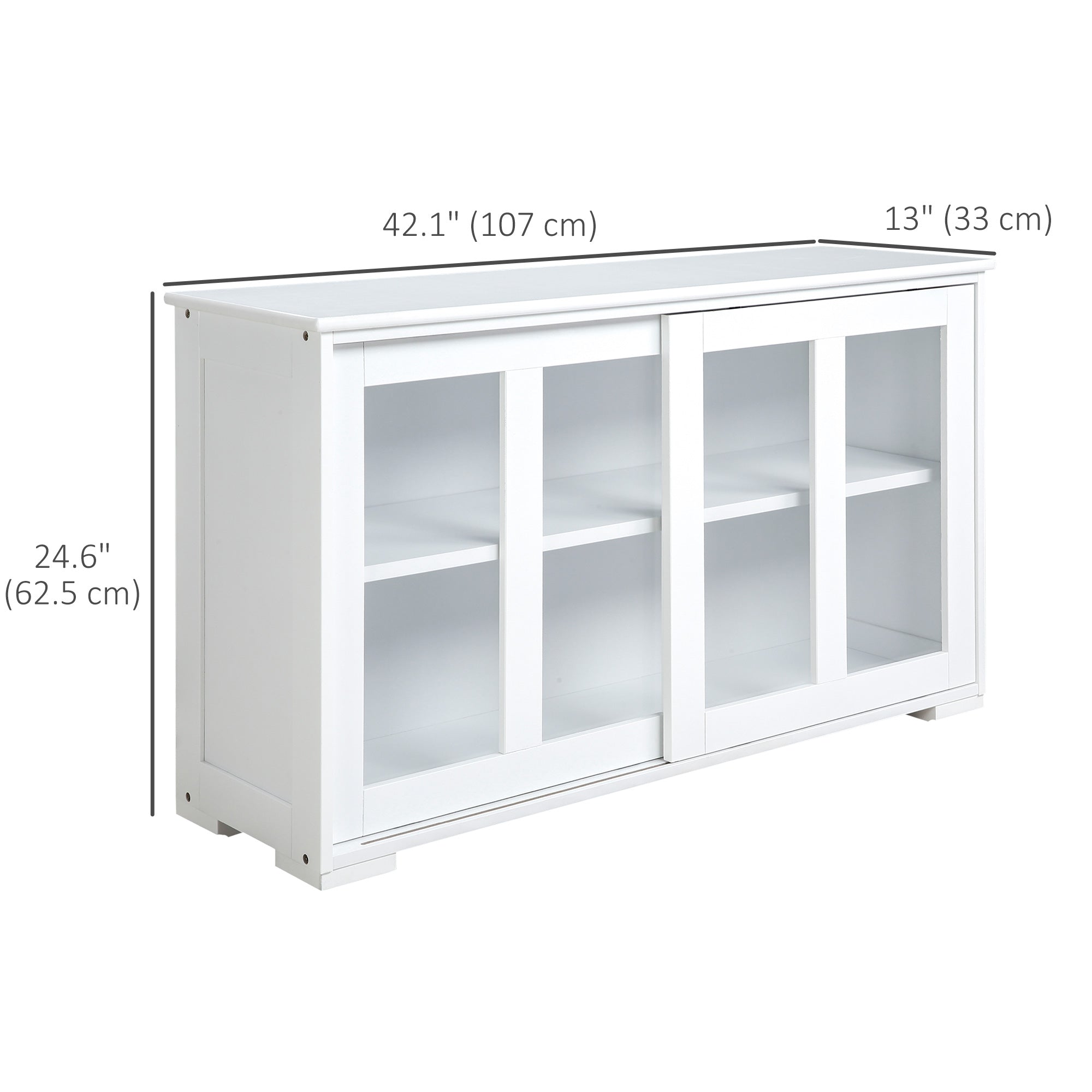 HOMCOM Modern Kitchen Sideboard, Stackable Storage Cabinet, Sliding Glass Door Console, Cupboard Serving Buffet, White