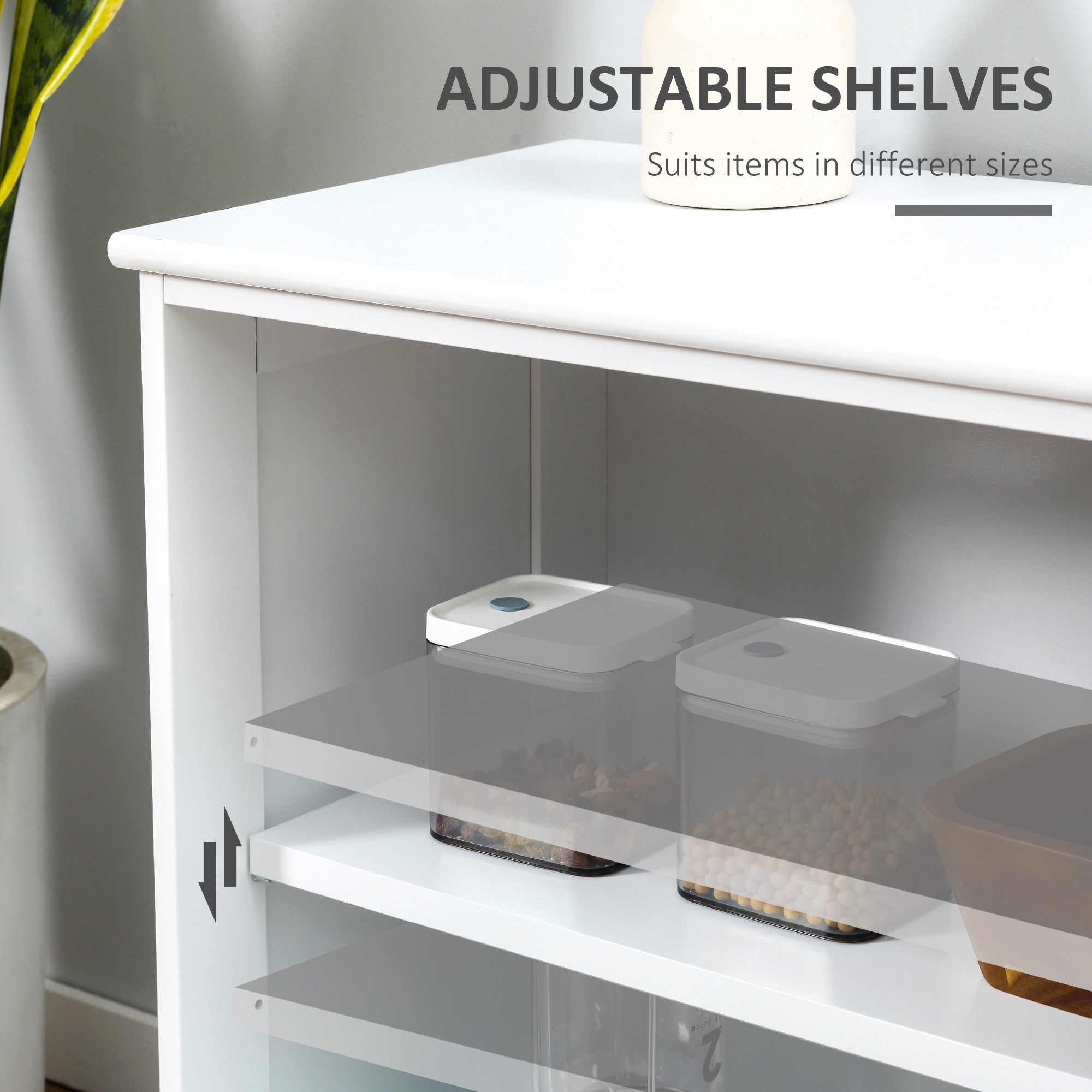 HOMCOM Modern Kitchen Sideboard, Stackable Storage Cabinet, Sliding Glass Door Console, Cupboard Serving Buffet, White