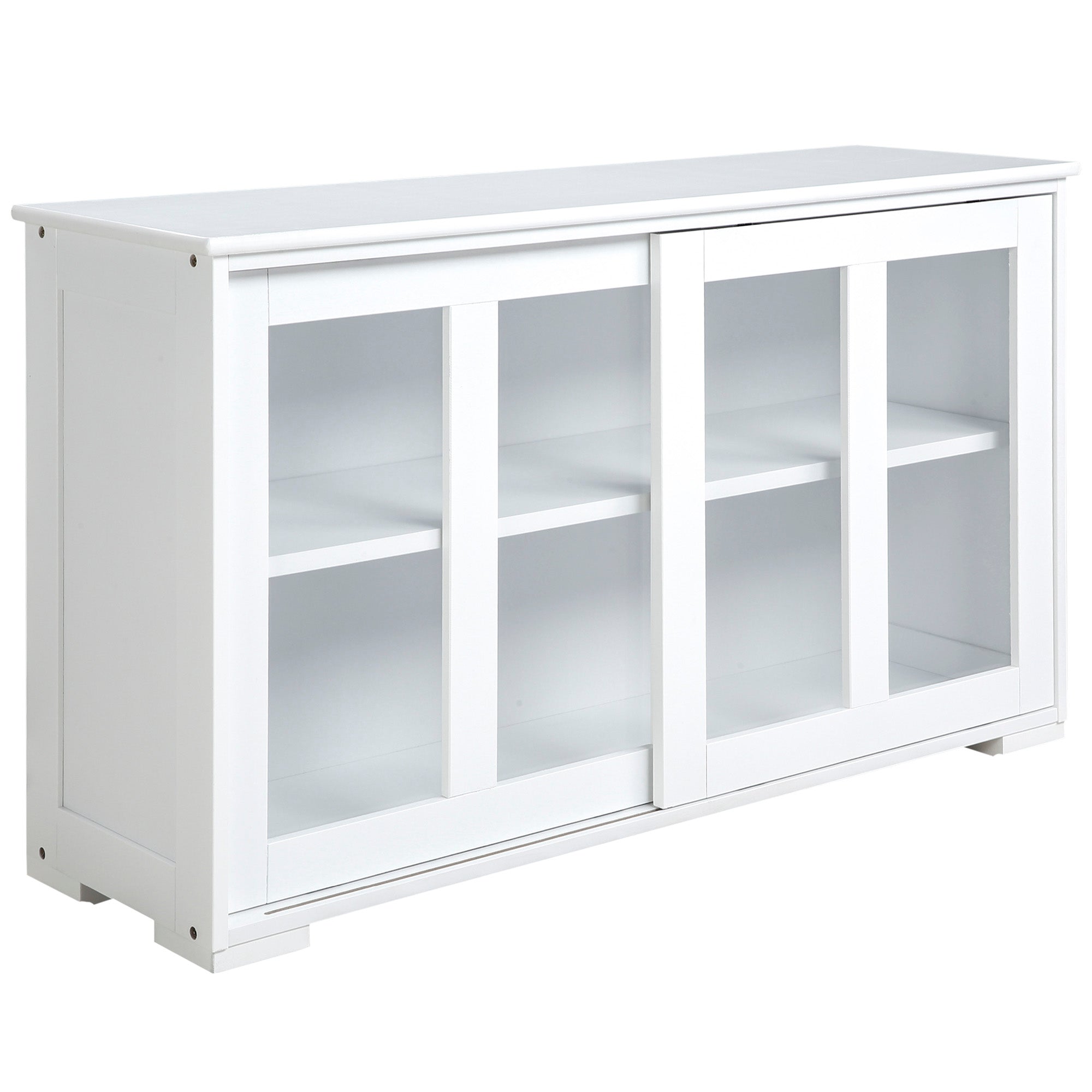 HOMCOM Modern Kitchen Sideboard, Stackable Storage Cabinet, Sliding Glass Door Console, Cupboard Serving Buffet, White