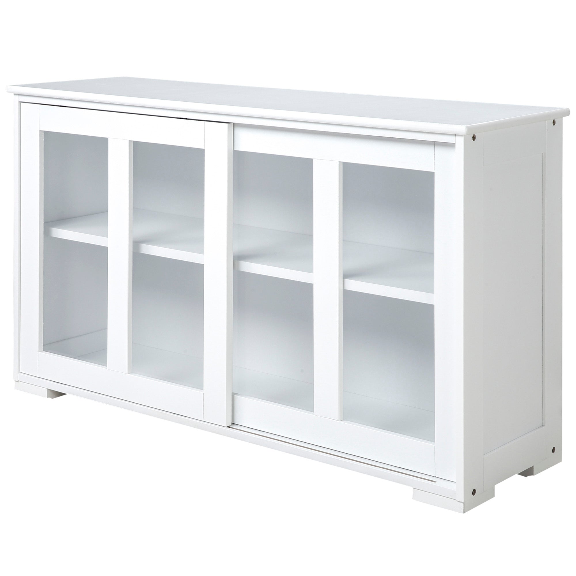HOMCOM Modern Kitchen Sideboard, Stackable Storage Cabinet, Sliding Glass Door Console, Cupboard Serving Buffet, White