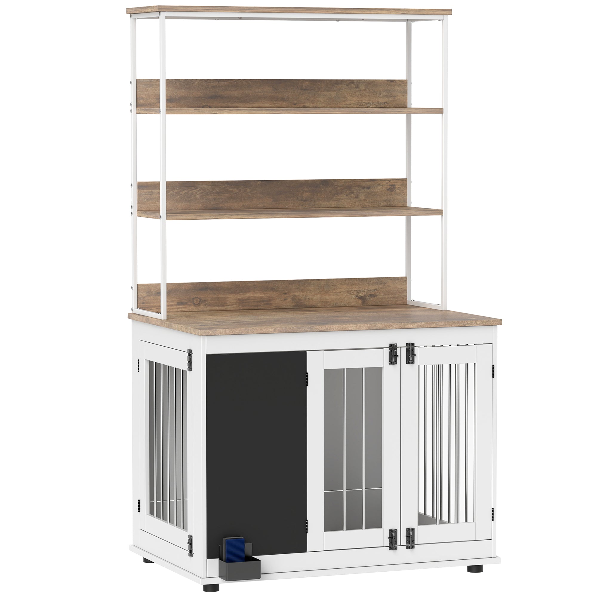 PawHut Furniture Dog Crate for Large Dogs, 39" Dog Kennel Furniture Side Table with Storage Shelf, Three Doors, Blackboard & Non-Slip Foot Pads, Dog Crate Furniture, White