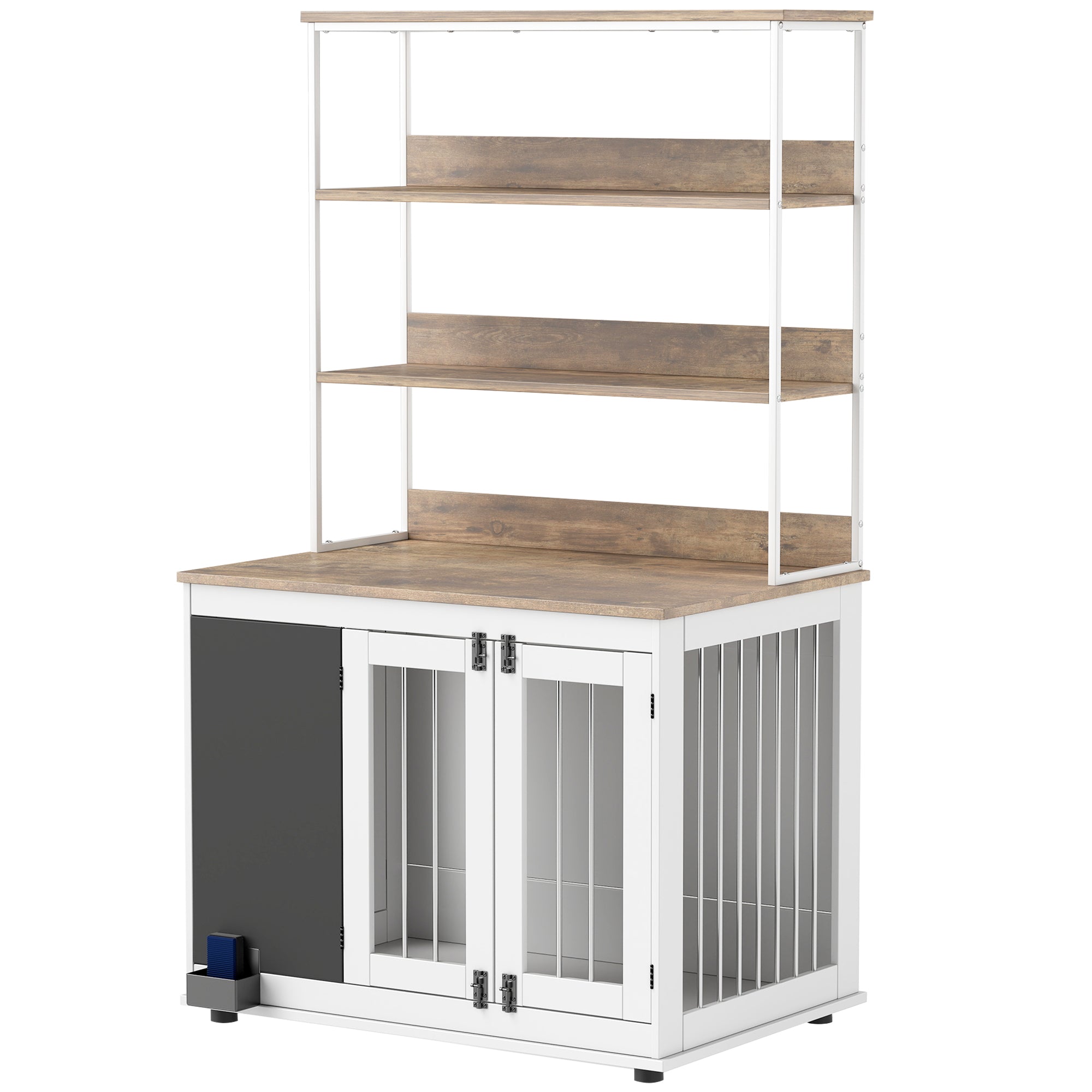 PawHut Furniture Dog Crate for Large Dogs, 39" Dog Kennel Furniture Side Table with Storage Shelf, Three Doors, Blackboard & Non-Slip Foot Pads, Dog Crate Furniture, White