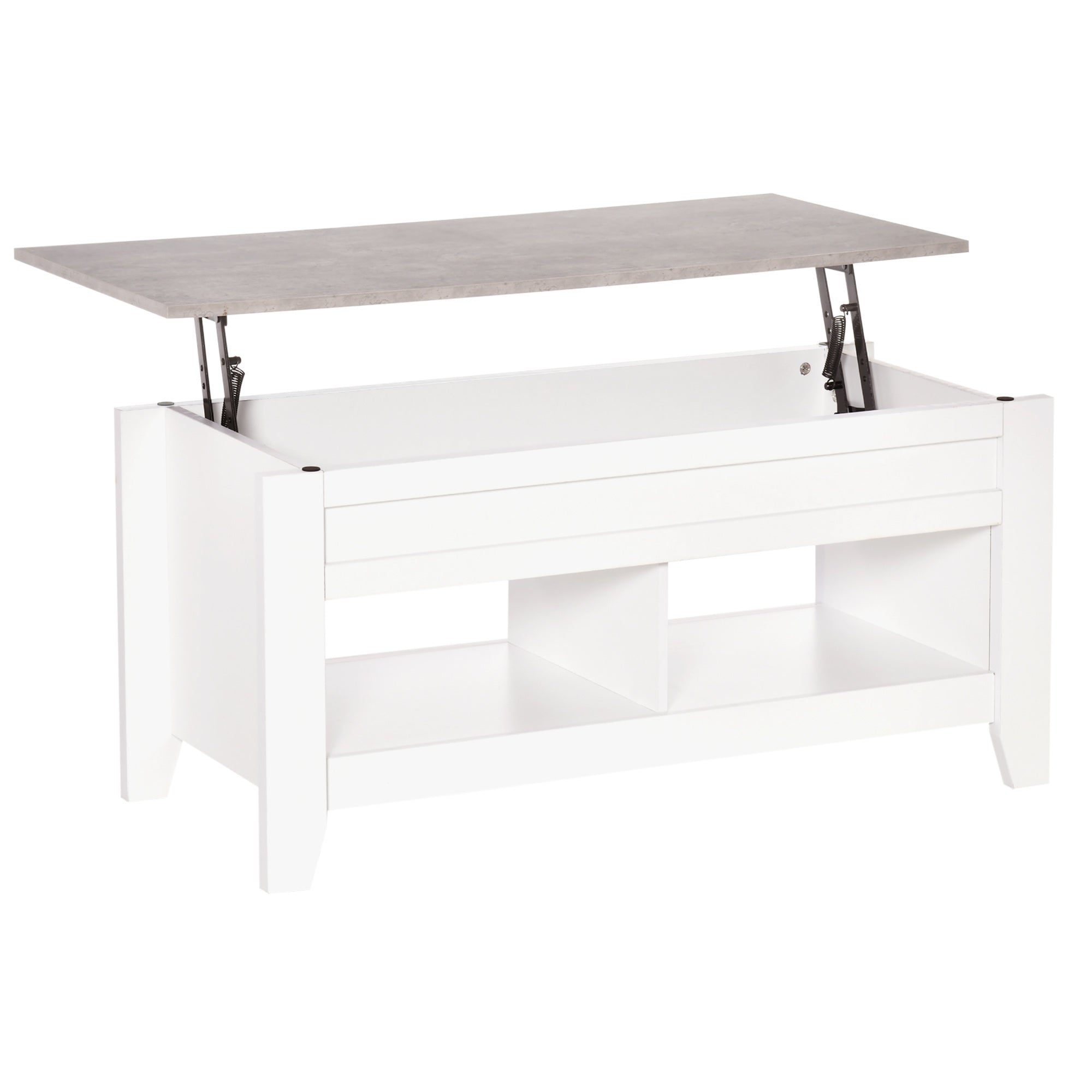 HOMCOM Lift Top Coffee Table with Hidden Storage Compartment and Open Shelves, Lift Tabletop Pop-Up Center Table for Living Room, White